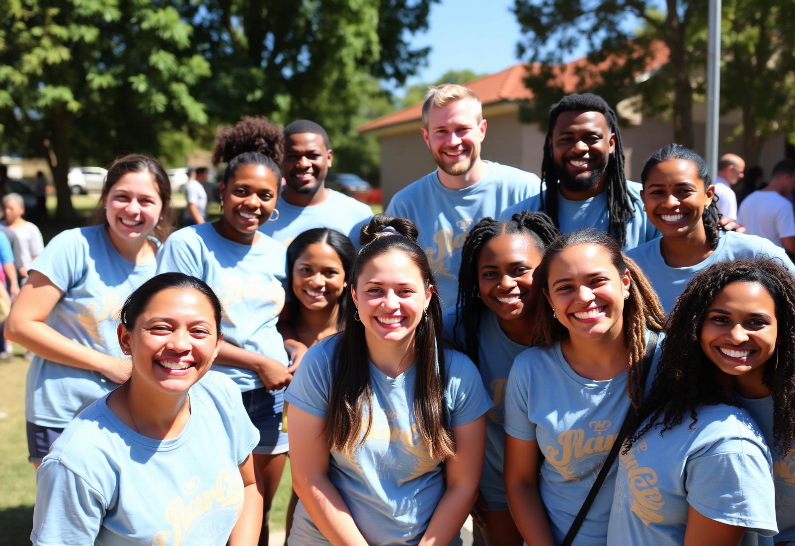 Diverse volunteers smiling together